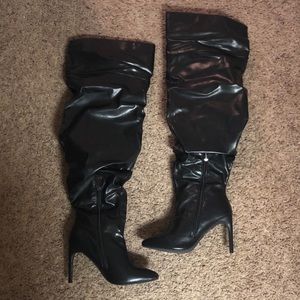 Over the knee faux leather boots w/heel